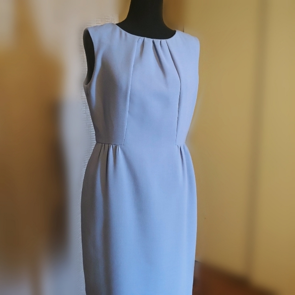 TALBOTS PETITES PLEATED ADORABLE MUTED SKY BLUE DRESS SIZE 8P